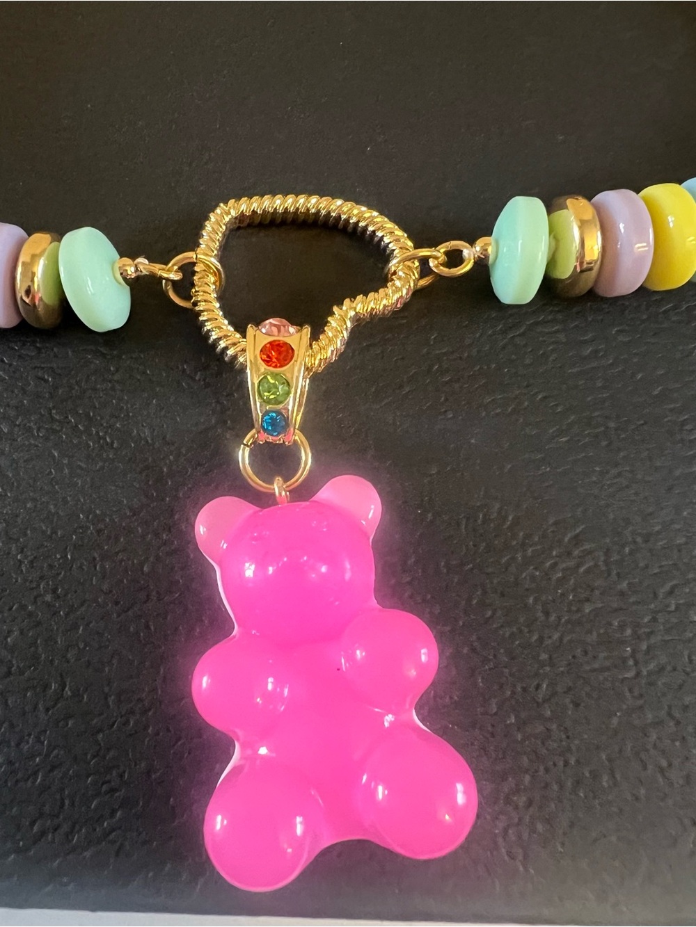 Betsey Johnson Pink Gummy Bear Charm Pastel Beaded Necklace - Picture 13 of 16